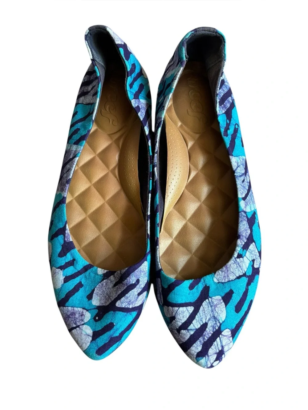Reef Bochica Purple, Teal, & Navy Patterned Canvas Ballet Flats, Size. 8.5